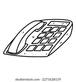 Old fashioned telephone in hand drawn doodle style. Retro vintage telephone isolated on white background. Illustration.