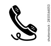 Old fashioned telephone handset icon with cord silhouette, telephone