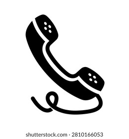 Old fashioned telephone handset icon with cord silhouette, telephone