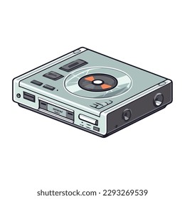Old fashioned turntable playing audio cassette at nightclub party isolated