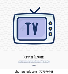 Old fashioned TV thin line icon. Vector illustration of home appliance.