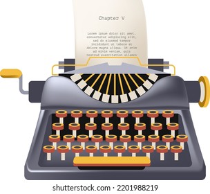 Old fashioned typing machine, isolated icon of typewriter. Writing and printing, buttons on devices for inputting text on sheet of paper. Journalism or writing, publication. Vector in flat style