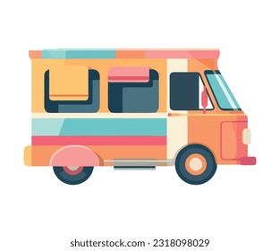 old fashioned van on summer adventure icon isolated