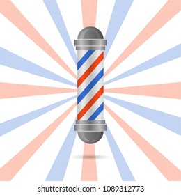 Old fashioned vintage barber shop poles with red, blue and white stripes. Realistic vector.