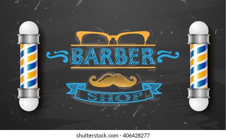 Old fashioned vintage barber shop silver pole. vintage design template. Face with Mustaches, sunglasses,eyeglasses- vector illustration. Hipster hair and beards, fashion