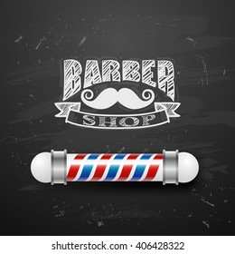 Old fashioned vintage barber shop silver pole. vintage design template. Face with Mustaches, sunglasses,eyeglasses- vector illustration. Hipster hair and beards, fashion. chalkboard art