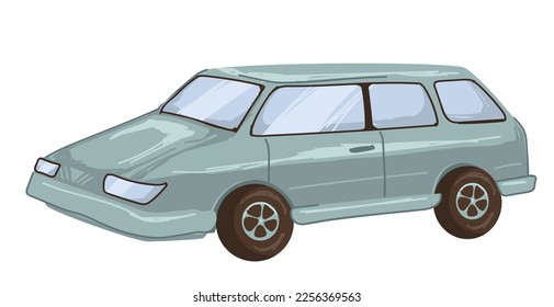 Old fashioned vintage transportation, comfortable automobile for big family. Isolated 1990s classic vehicle, auto of 90s, retro fashion and expensive model of transport. Vector in flat style