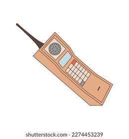 Teléfono móvil inalámbrico a la antigua, aislado de fondo blanco. De vuelta a los 90. Nostalgia por el elemento de los años 90. Estilo retro.