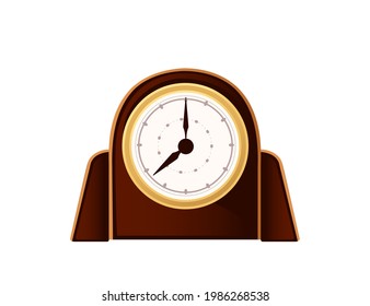 Old fashioned wooden table clock mechanical watch with gold bezel luxury decoration vector illustration on white background