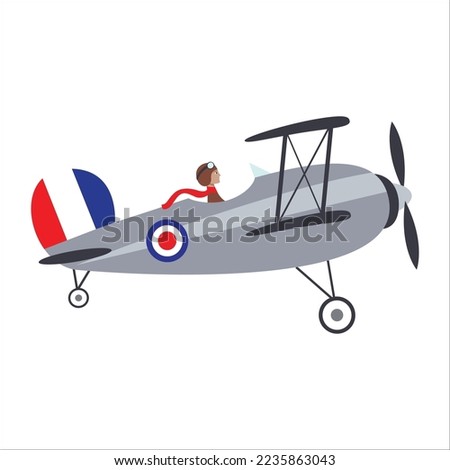 Old fashioned world war one fighter biplane isolated vector illustration graphic icon