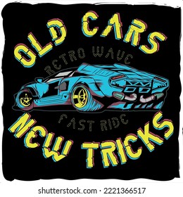 Old fast car with new tricks, retro style, cyberpink style