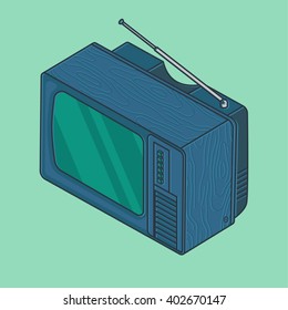 Old fat television TV set with antenna vector isometric illustration