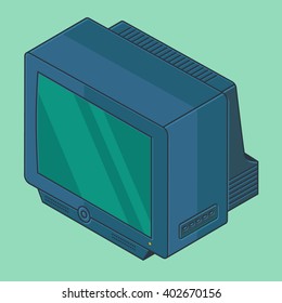 Old fat television TV set vector isometric illustration