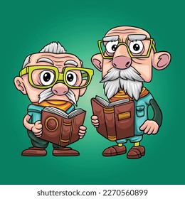 Old Father Cartoon Reading Book