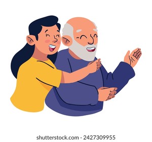 old father and daughter embracing illustration