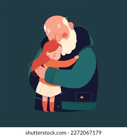 Old father hugging his daughter. Concept for Happy father's day poster or card template design. Flat vector illustration