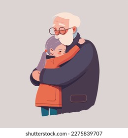 Old father hugging his daughter. Concept for Happy father's day poster or card template design. Flat vector illustration