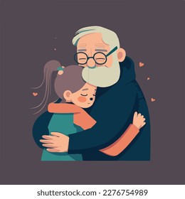 Old father hugging his daughter. Concept for Happy father's day poster or card template design. Flat vector illustration