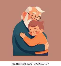 Old father hugging his son. Concept for Happy father's day poster or card template design. Flat vector illustration