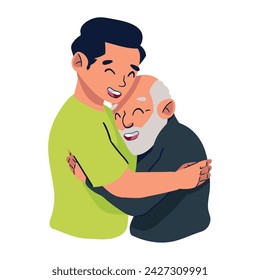 old father and son embracing illustration