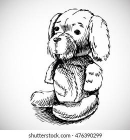Old favorite puppy. Dog toy vector illustration hand drawn. Element design for your invitation, polygraphy or for other stuff.