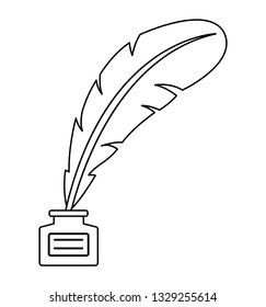 Old feather with ink line vector illustration eps 10