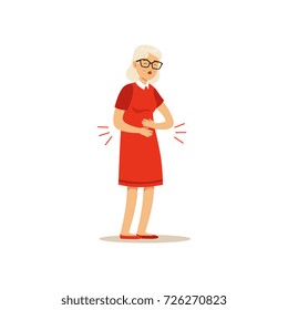 Old Female Character Bad Joints Arthritis Colourful vector Toon Cute Illustration