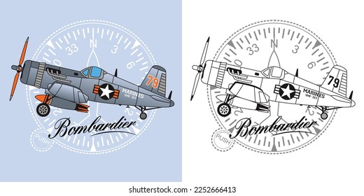 Old fighter plane kamikaze ,Vector illustration