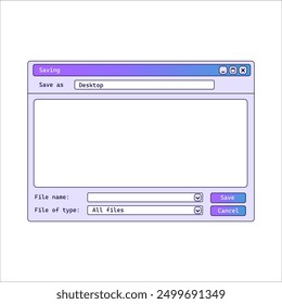 Old file explorer application with gradient. Window for saving files in retro style.