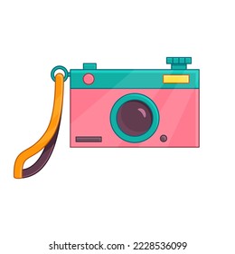 An old film camera. Vector cartoon illustration of a photo camera. Isolated on white background