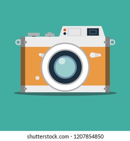 Old film camera. Vintage photo. Stock flat vector illustration.