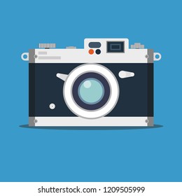 Old film camera. Vintage photo. Stock flat vector illustration.