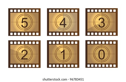 old Film countdown isolated over white background. vector