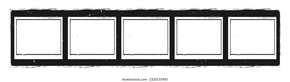 Old film frame border vintage vector background. Photo strip square collage shape. Horizontal screen illustration. Grunge black cinema template. Retro analog filmstrip roll. Blank 35mm slide mockup