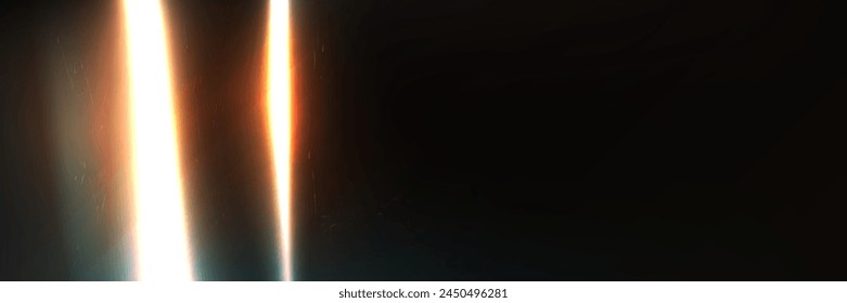 Old film with light flash effect on black background. Vector realistic illustration of retro flare photo with scratched dirty surface, sunlight refraction through vintage camera lens, grunge backdrop