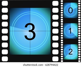 Old film movie countdown frame. vintage retro cinema vector timer count.