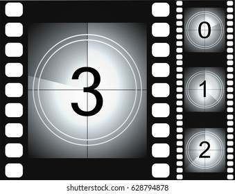 Old Film Movie Countdown Frame. Vintage Retro Cinema Vector Timer Count.