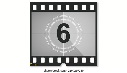 Old film movie with timer count number six, 3d rendering