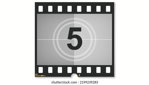 Old film movie with timer count number five 3d rendering