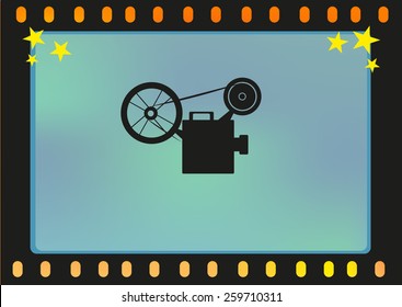 Old Film Projector on a Film and film burn. Concept for Movie Industry or design template Production Studio, Auditions, Agent Call Card, or Invitation, etc. Editable Vector EPS10.