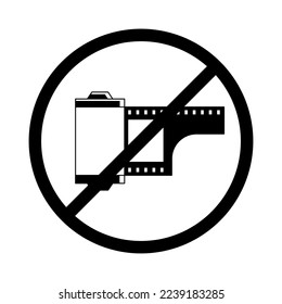 An old film reel for photos. Vector cartoon illustration of photographic film. Black and white, silhouette on white background. Prohibit capturing and storing photo and video files. Isolated