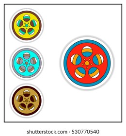 old film reels Collection of Vector illustration in paper sticker style Retro video film