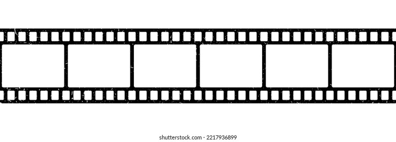 Old film strip seamless pattern. Repeated black filmstrip isolated on white background. Grunge effect exposure. Repeating clipping reel movie. Photo frame tape. Roll camera. Vector illustration