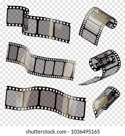 old film strip with transparency on a transparent background in 3d. Vector illustration 10 EPS.stampunk style