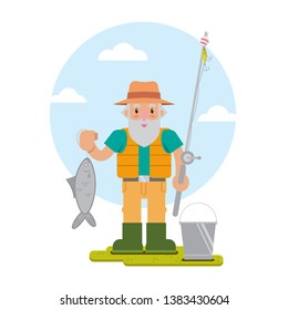 Old Fisherman in Cartoon Illustration