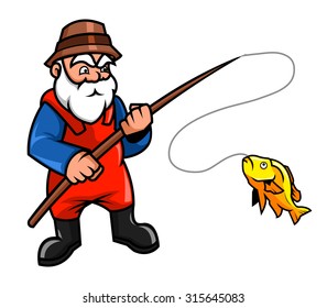 Old fisherman catching a fish 