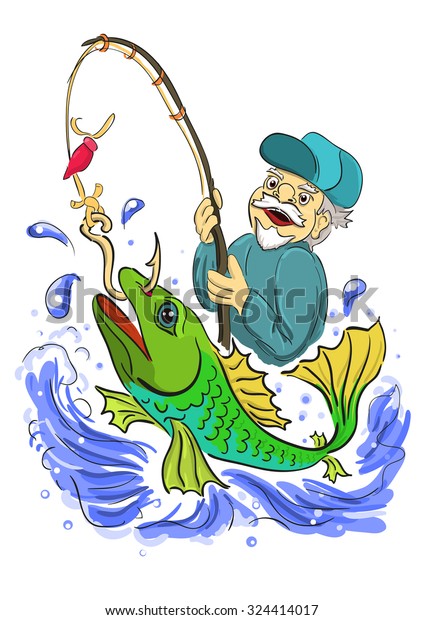 Old Fisherman Caught Big Fish Stock Vector (Royalty Free) 324414017