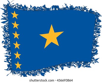 Old Flag of of the Republic of the Congo used from 1960 to 1963. Vector illustration of a stylized flag. Shaggy edge.
