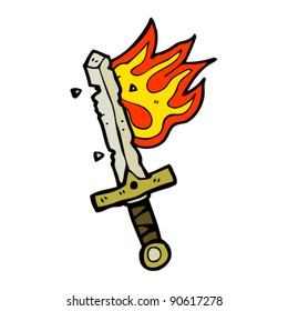 old flaming fantasy sword cartoon