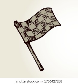 Old flat wave 1 object sporty traffic triumph signal. Freehand outline ink hand drawn drag truck kart go logo pictogram emblem badge idea in art retro doodle cartoon style pen on paper space for text